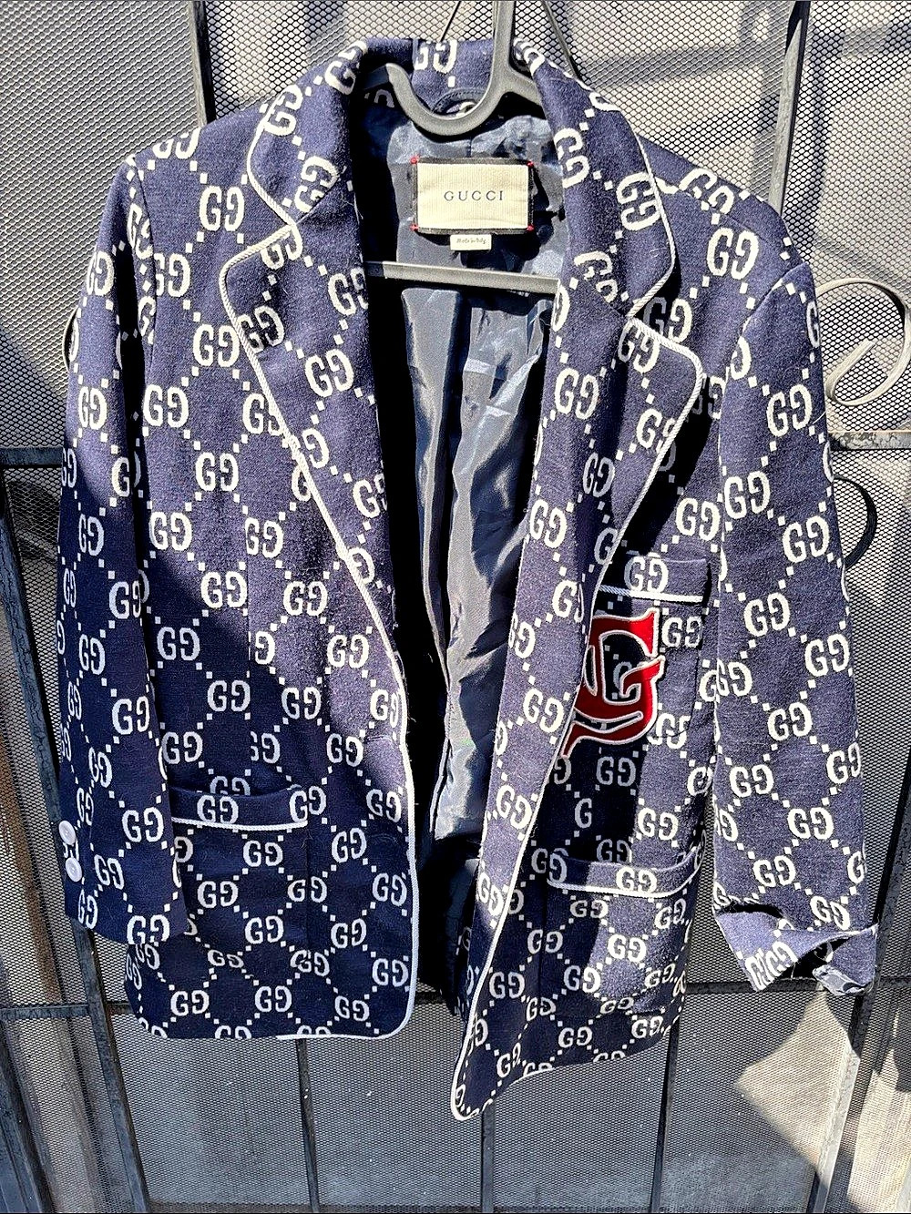 Gucci Men's GG Pattern Sport Coat in Blue & White Like New